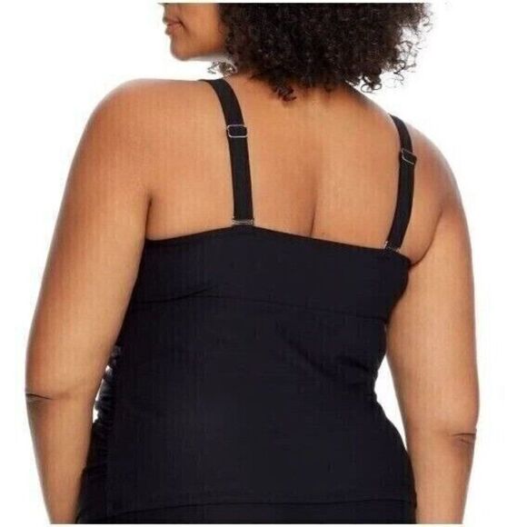 Birdsong Plus Size 22W ECO ONYX Shirred‎ Ruched Underwire Tankini Swim Top Black - Picture 7 of 11
